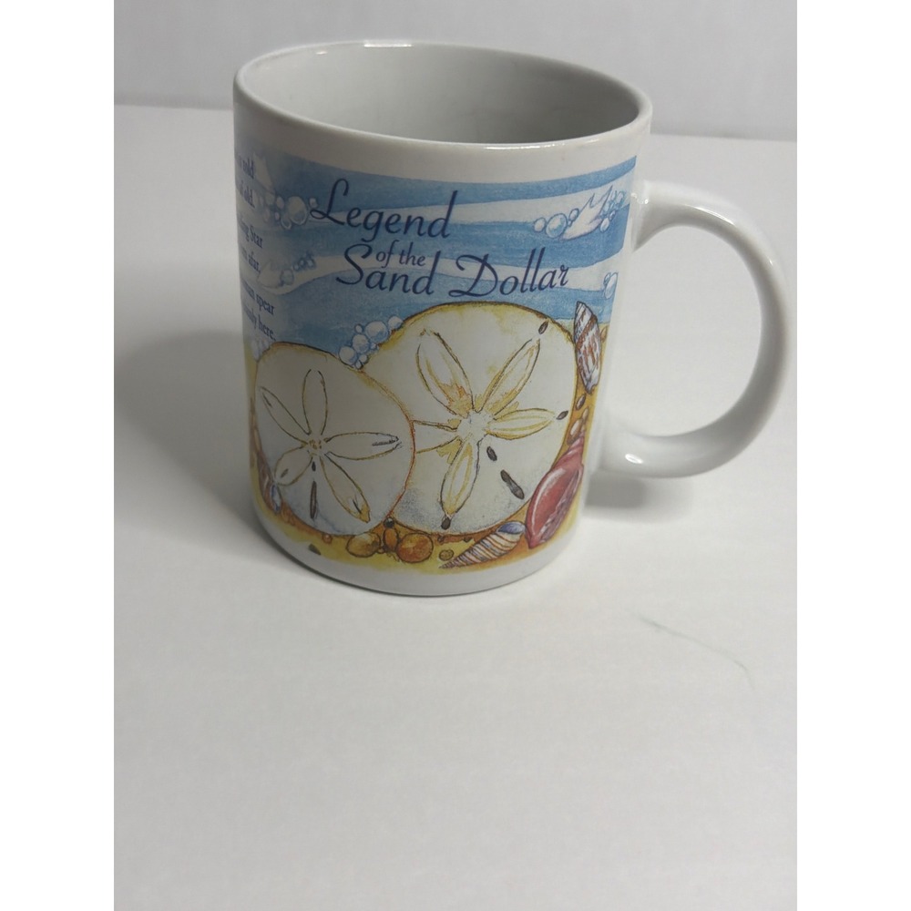 Cape Shore Legend of the Sand Dollar Coffee Mug White Blue Nautical Poem Ceramic